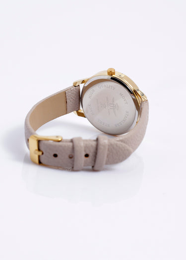 Montre ronde métal bracelet simili cuir