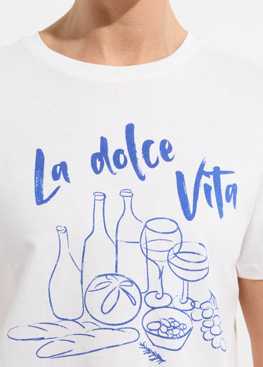 T-shirt coton inscription Dolce Vita Blanc