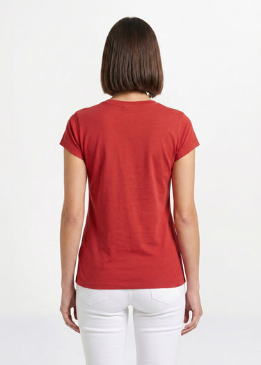 T-shirt court uni clouté maille flammée Paprika