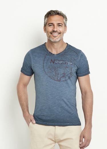 T-shirt petit col V avec détails used Indigo