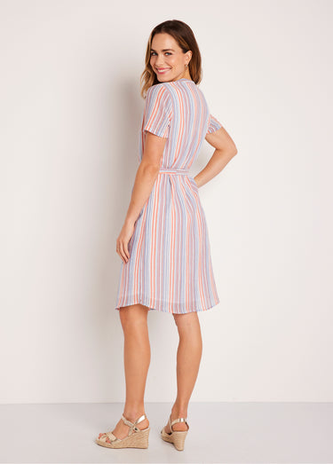 Robe droite courte rayée brillant Orange/Bleu