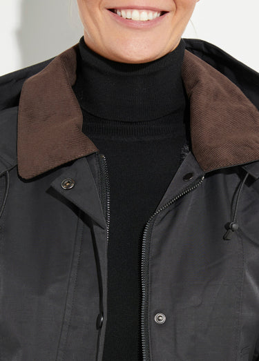 Veste déperlante courte avec col velours Noir/Chocolat