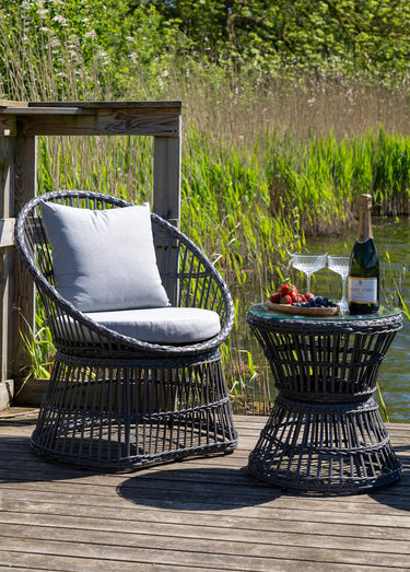 Set outdoor rotin 2 fauteuils + table Gris