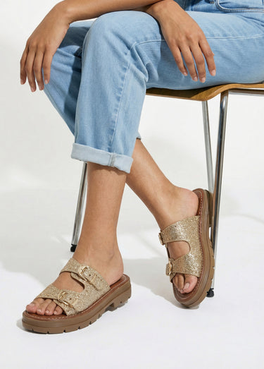 Mules brides cloutées, semelle crantée Dore