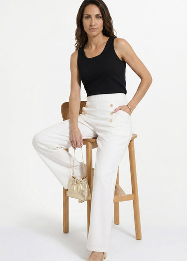 Pantalon effet pont taille élastiquée Blanc