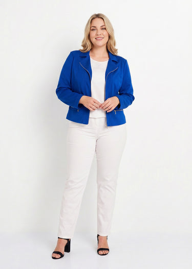 Veste courte zippée droite maille milano Bleu Dur