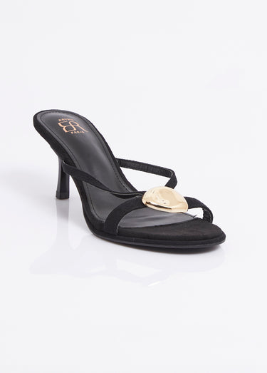 Mules croisées talon fin et détail métal Noir