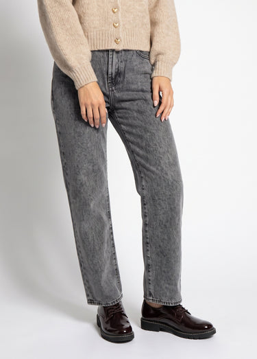Jean droit, taille ajustable par pressions Gris moyen