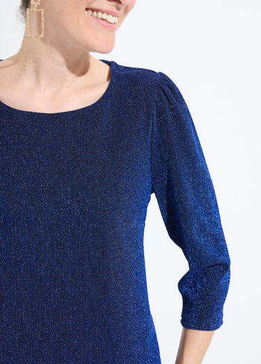 Robe droite courte maille brillante métallisée Bleu