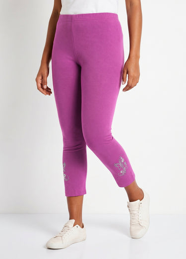 Legging court uni ceinture élastiquée Fuchsia