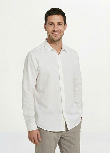 Chemise col à pointes, en coton / lin Blanc