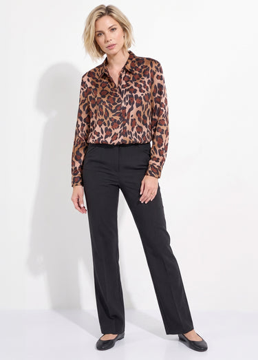 Chemisier boutonné satin manches longues Imprime Marron
