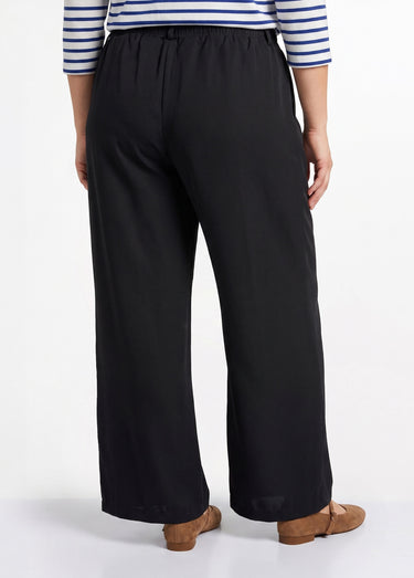 Pantalon large fluide taille élastiquée Noir