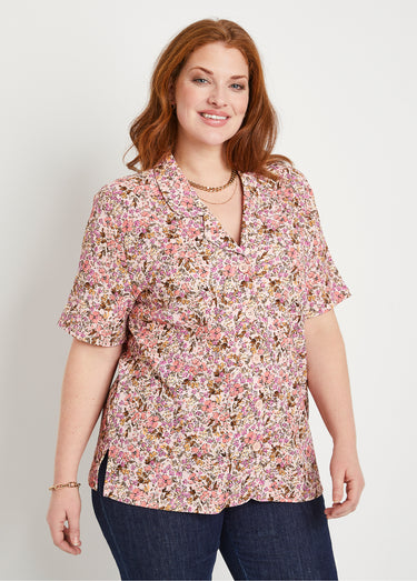 Chemisier long crêpe fleuri Rose/Orange