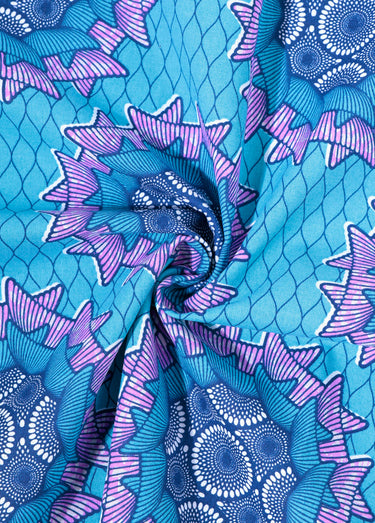 Coupon tissu ethnique Wax B2, 3x1,5m Bleu