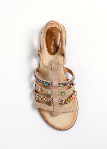 Sandales ethniques multibrides en suédine Beige