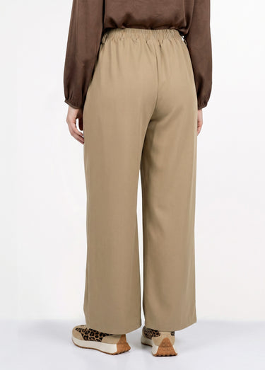 Pantalon large fluide taille élastiquée Beige