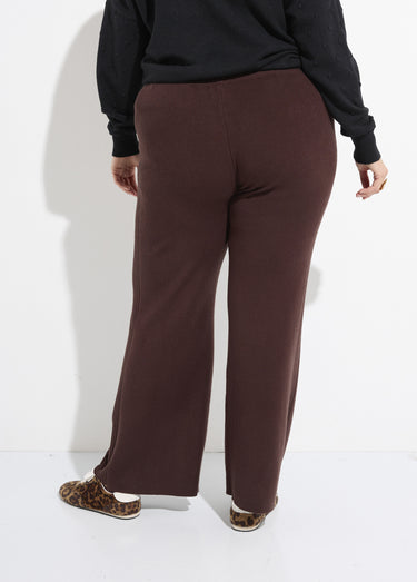 Pantalon large confort, jeu de mailles Chocolat