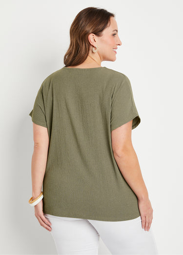 T-shirt long ample uni brodé Vert Tilleul