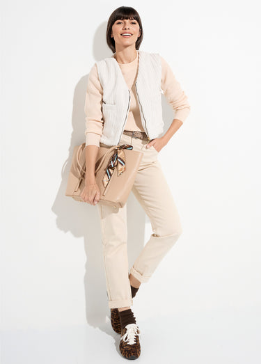 Veste zippée col V sans manches velours Ecru