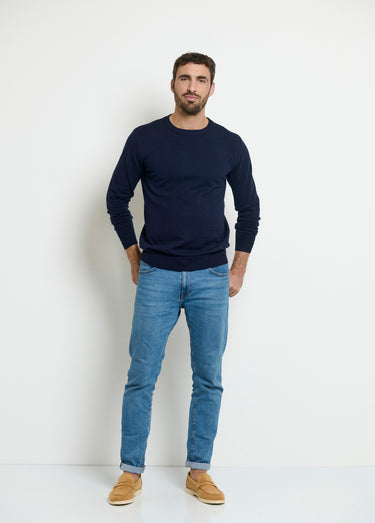 Pull col rond homme maille fine jauge Marine