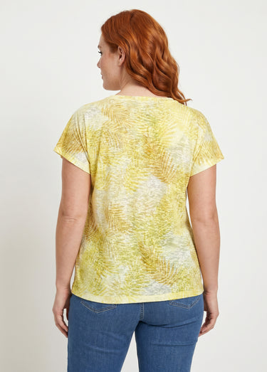 T-shirt imprimé court maille dévorée Jaune