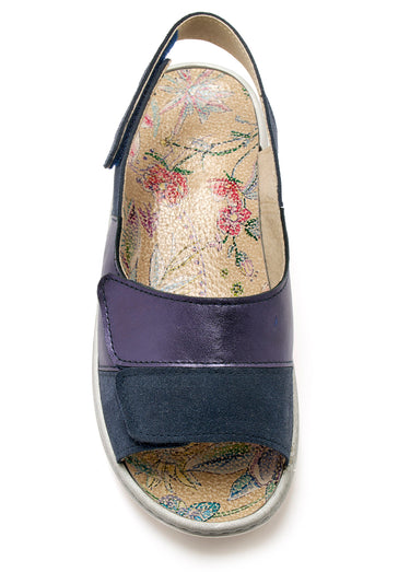 Sandales cuir confortables, extra large Marine