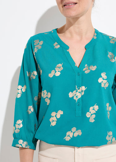 Tunique boutonnée ample longue manches 3/4 Vert