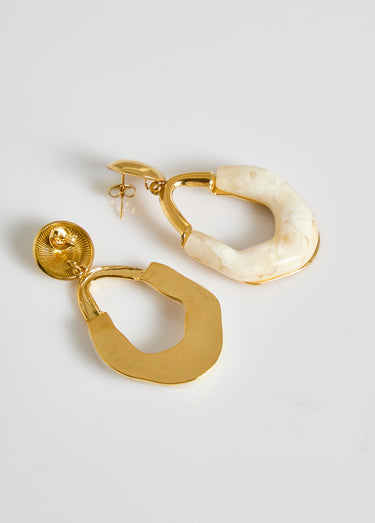 Boucles d'oreilles acier inox et résine Dore/Blanc
