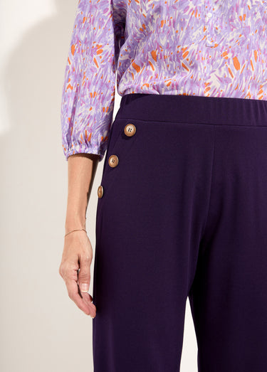 Pantalon large uni taille semi-élastiquée Violet