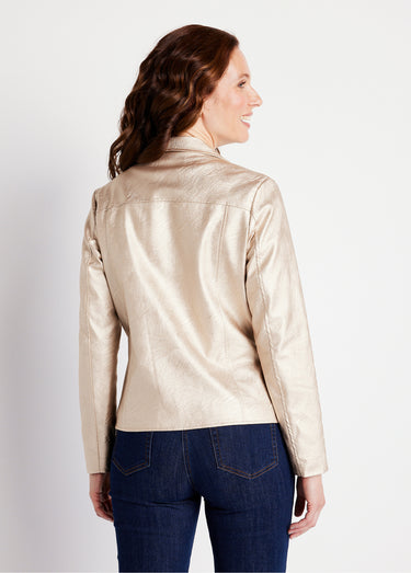 Blouson zippé tissu enduit brillant Beige Irise