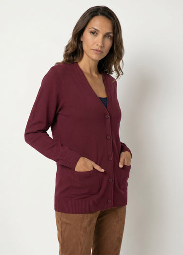 Gilet boutonné maille épaisse Prune