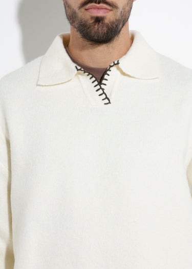 Pull avec col polo finition fantaisie Blanc