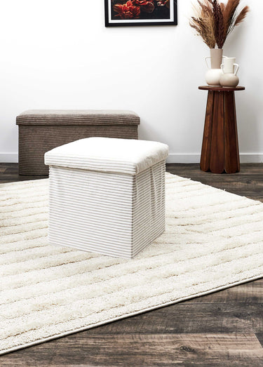 Pouf bouclette avec coffre de rangement 1B Blanc Casse