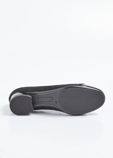 Ballerines cuir suédé et verni, à talon Noir