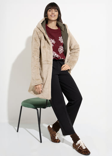 Parka réversible déperlant / fourrure 1 Kaki/Beige