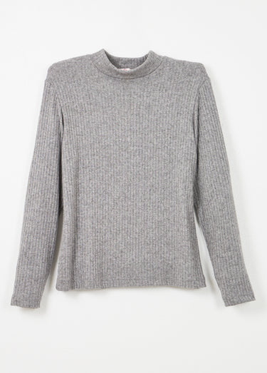 T-shirt col montant maille côtelée manches longues Gris Chine