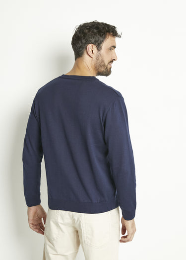 Pull col V manches longues coton Marine