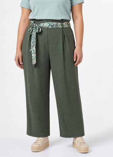 Pantalon taille haute ceinture foulard Kaki