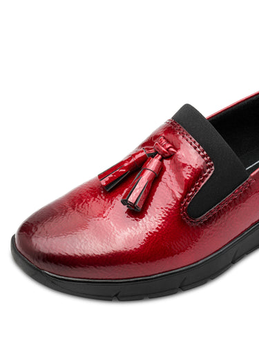 Mocassins vernis compensés à glands Bordeaux