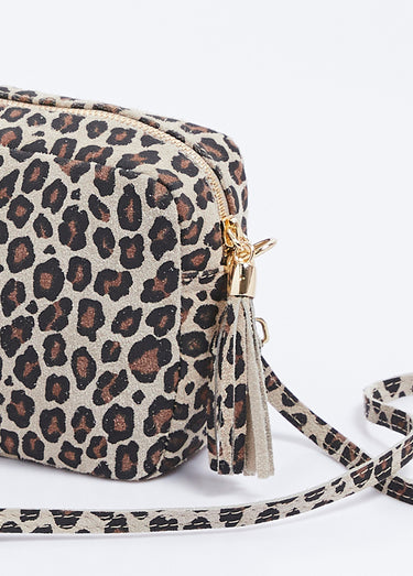 Sac bandoulière rectangulaire zippé cuir grainé Leopard