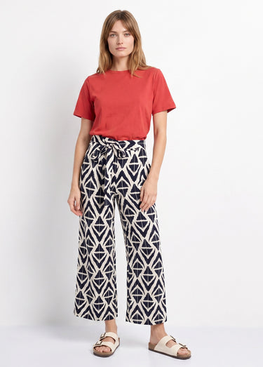 Pantalon large imprimé ethnique losanges Marine/Ecru