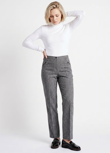 Pantalon droit chevrons ou chiné entrejambe 70 cm Chine Gris