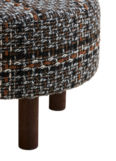 Pouf rond dessus façon tweed FALKIRK Noir/Blanc/Brun