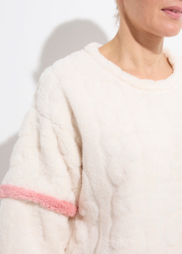 Pyjama 2 pièces polaire, motif cotelé Ecru/Rose