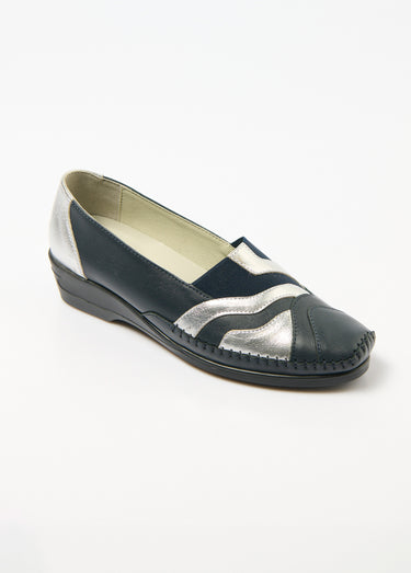 Mocassins élastiqués cuir largeur confort Marine