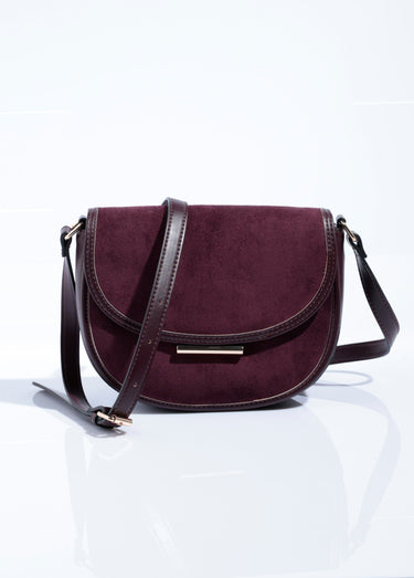 Sac à main chic demi lune en suédine Bordeaux