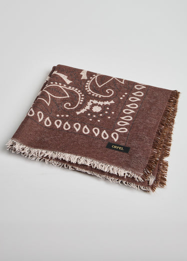 Echarpe carrée motif bandana avec laine Marron