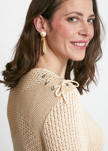 Pull col rond laçage fantaisie Ficelle