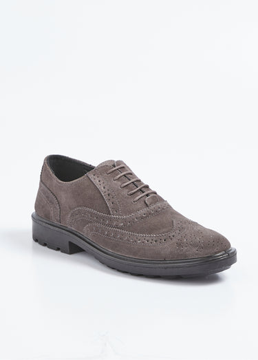 Derby cuir perforations et bout fleuri Gris